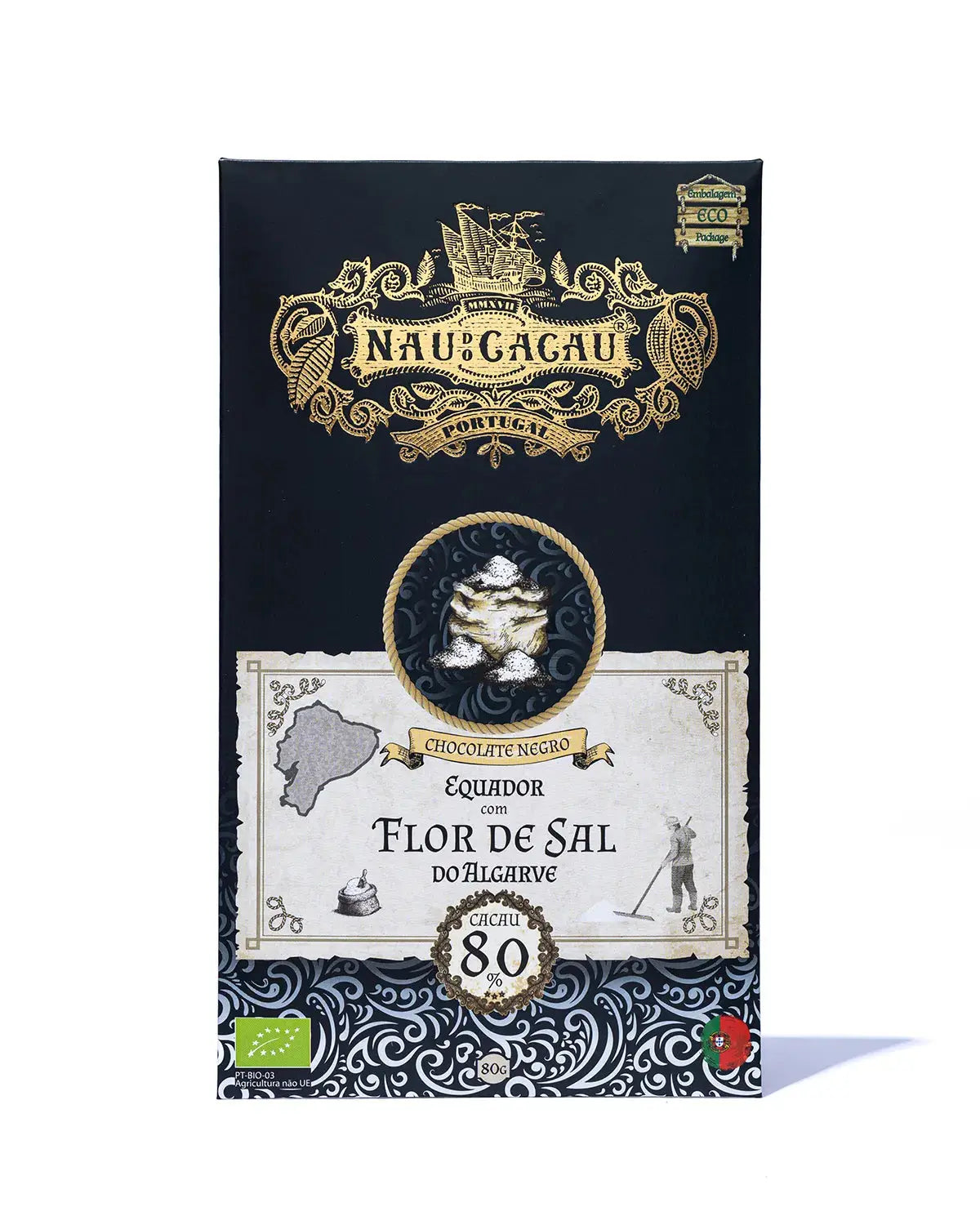 Tablete Chocolate Negro Equador 80% com Flor de Sal Loja do Castro