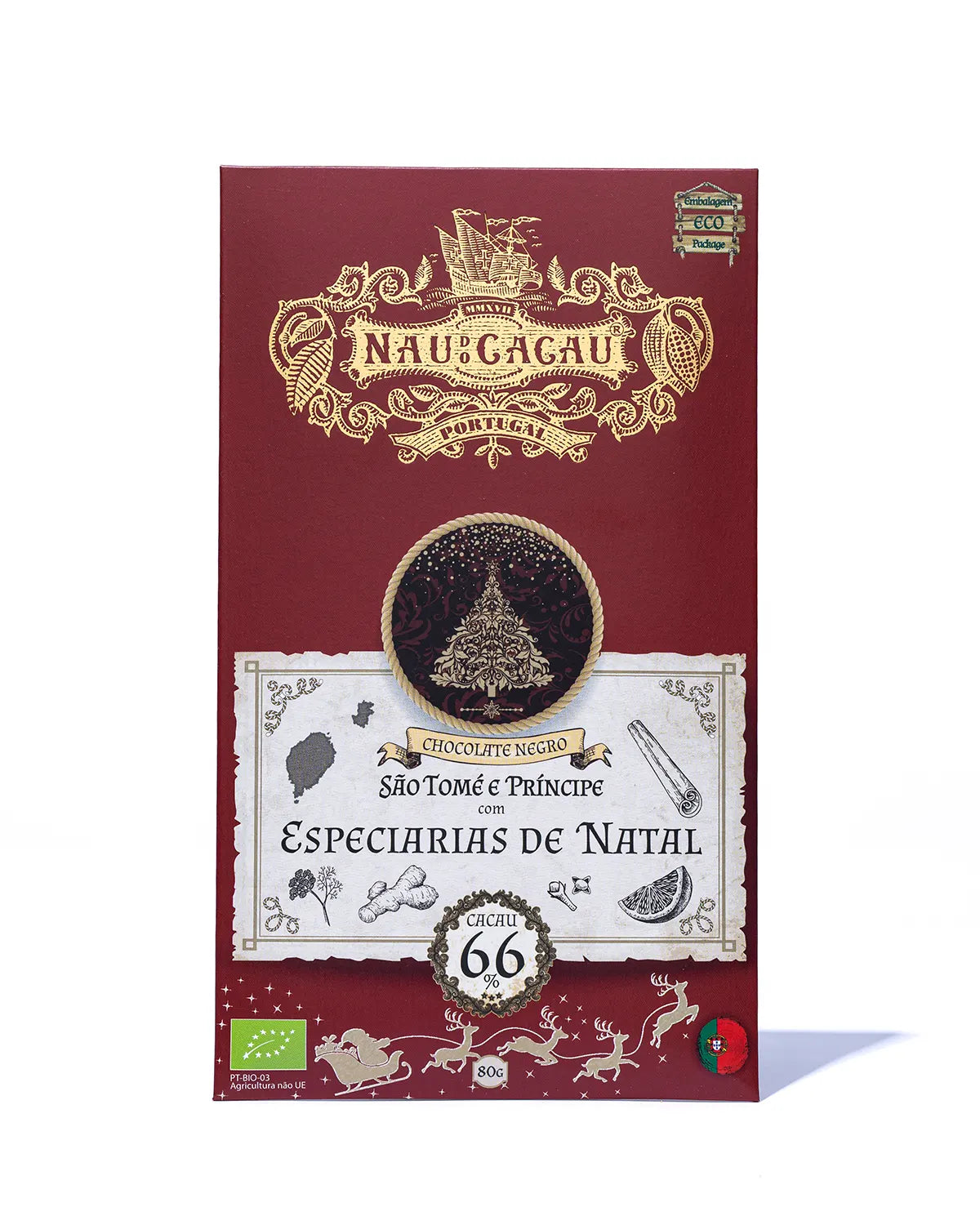 Tablete Chocolate Negro São Tomé e Príncipe 66% com Especiarias de Natal